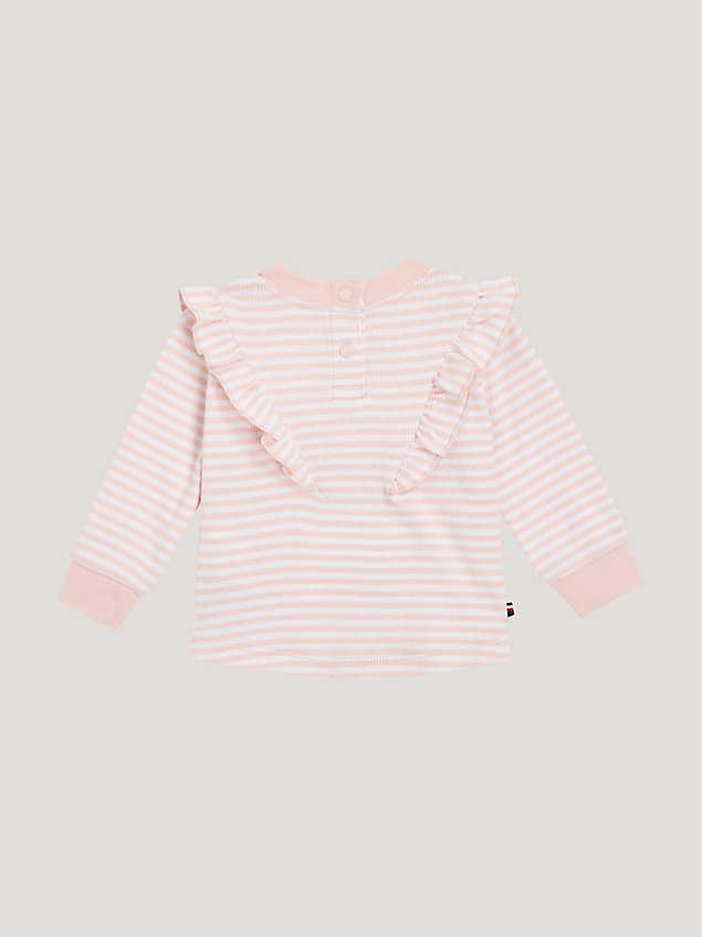 pink relaxed fit streifen-langarmshirt mit rüschen für newborn - tommy hilfiger