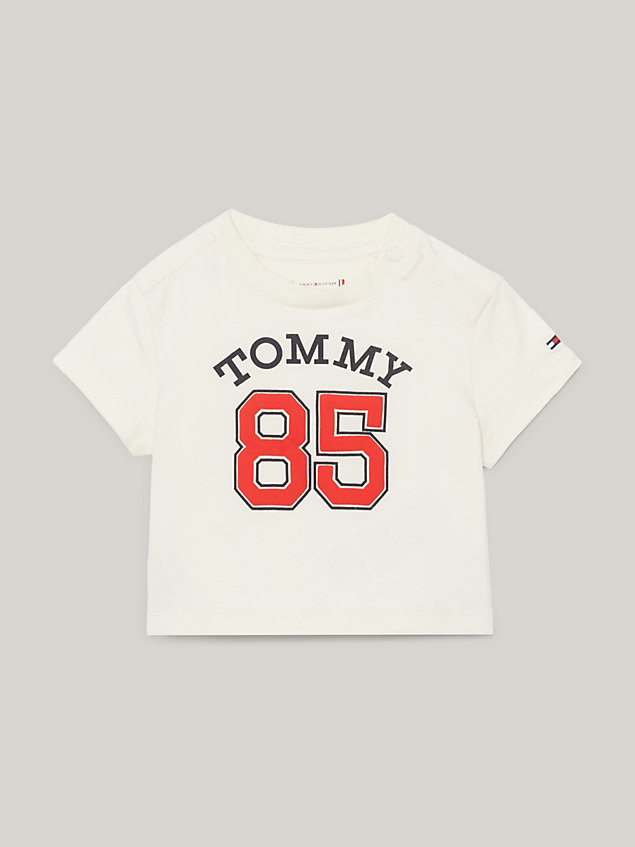 beige 1985 collection varsity logo t-shirt for newborn tommy hilfiger