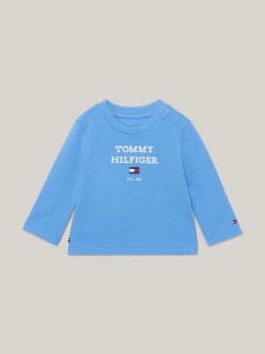 mit | Rundhalsausschnitt Tommy Logo BLAU Langarmshirt Hilfiger | und