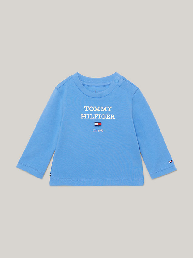 blue logo crew neck long sleeve t-shirt for newborn tommy hilfiger