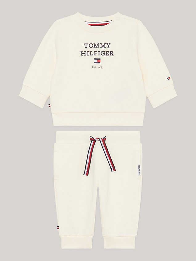 beige logo sweatshirt and joggers set for newborn tommy hilfiger