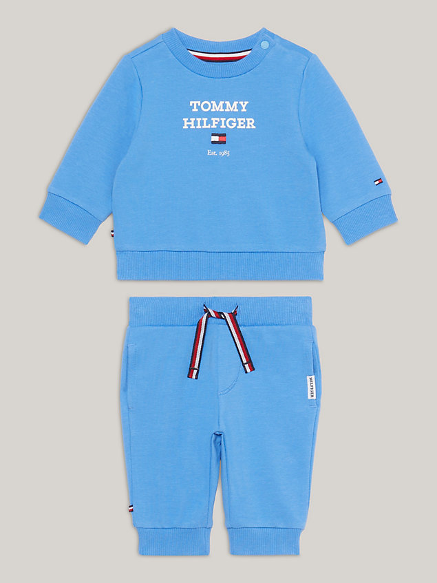 completo felpa e joggers con logo blue da newborn tommy hilfiger