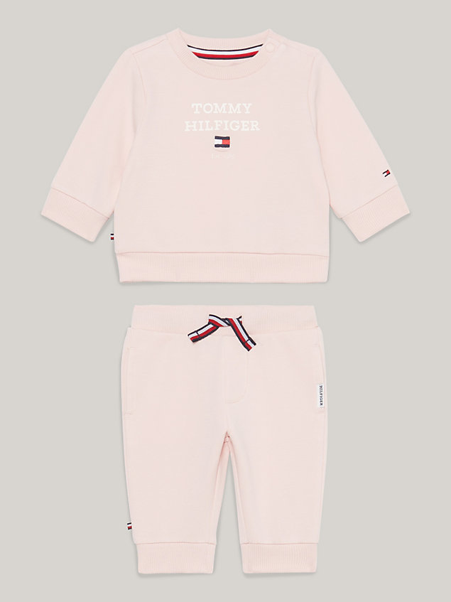 pink logo sweatshirt and joggers set for newborn tommy hilfiger