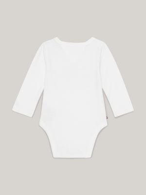 Logo Long Sleeve Fitted Bodysuit | White | Tommy Hilfiger