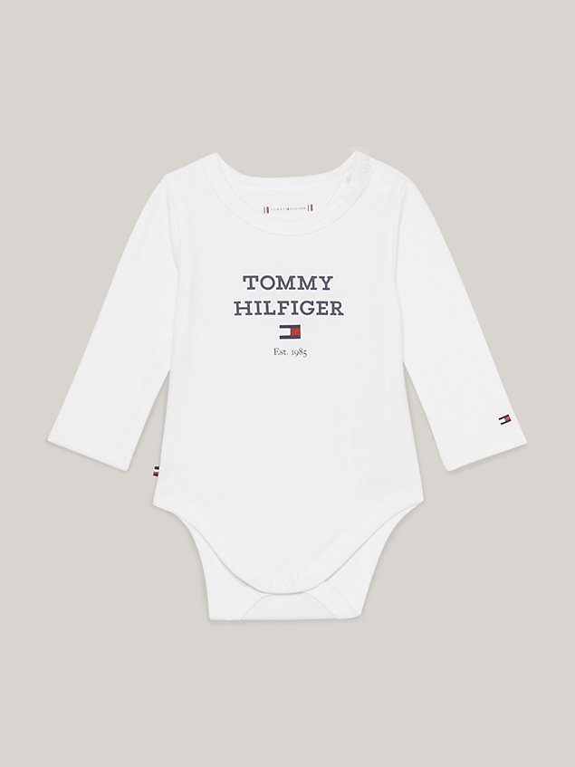 white logo long sleeve fitted bodysuit for newborn tommy hilfiger