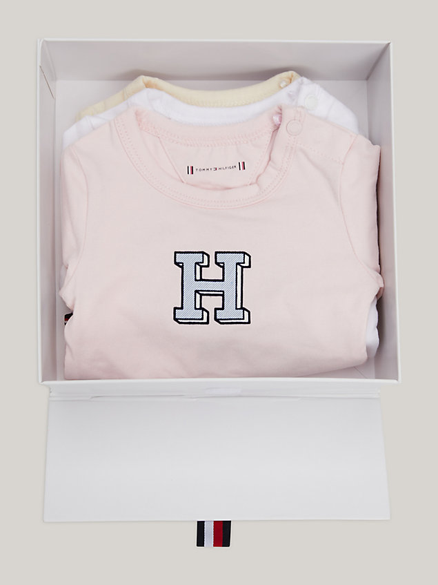 pink 3-pack ithaca stripe bodysuit gift box for newborn tommy hilfiger