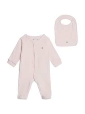 pink essential pyjama und lätzchen mit geschenkbox für neugeborene - tommy hilfiger