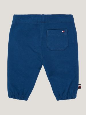 blue relaxed fit logo-hose mit tommy-tape an kordel für neugeborene - tommy hilfiger