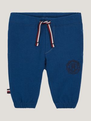 blue relaxed fit logo-hose mit tommy-tape an kordel für neugeborene - tommy hilfiger