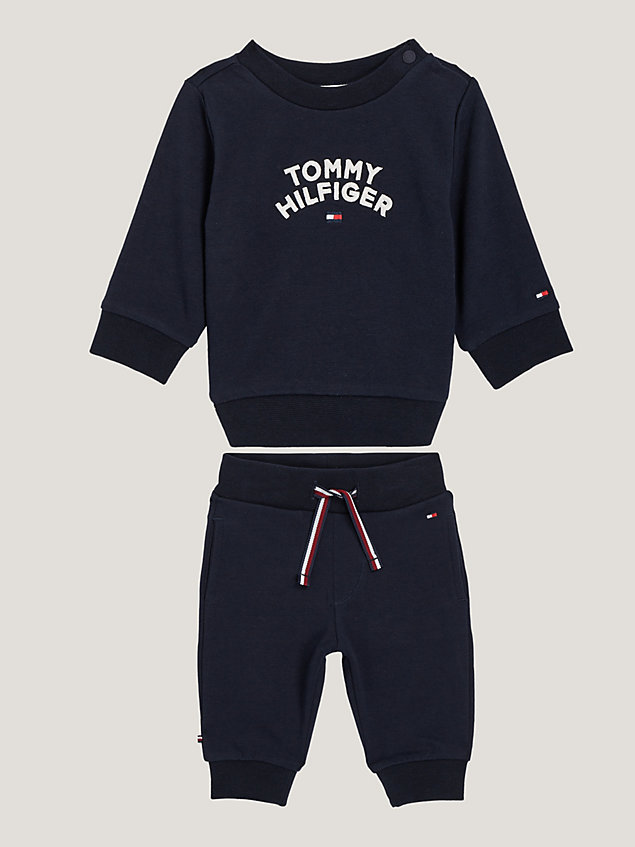 blue two-piece sweatshirt and joggers set for newborn tommy hilfiger