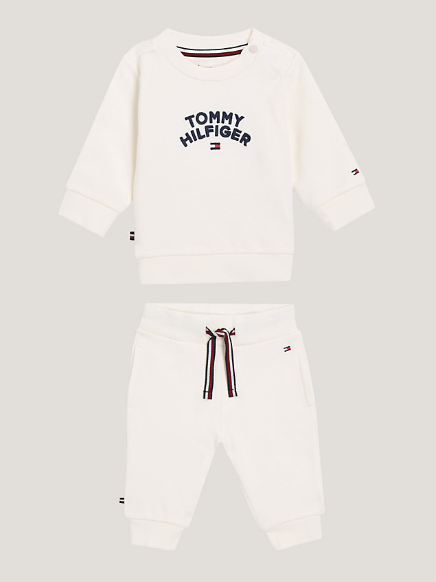 white two-piece sweatshirt and joggers set for newborn tommy hilfiger