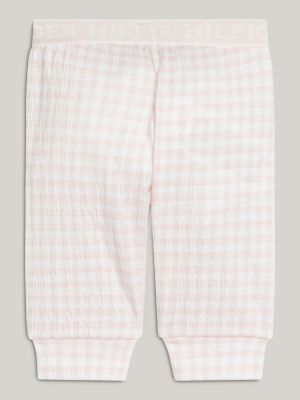 white lange leggings mit vichy-karos und logomuster für neugeborene - tommy hilfiger