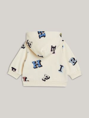 beige hilfiger monotype jacke mit kapuze und print für neugeborene - tommy hilfiger