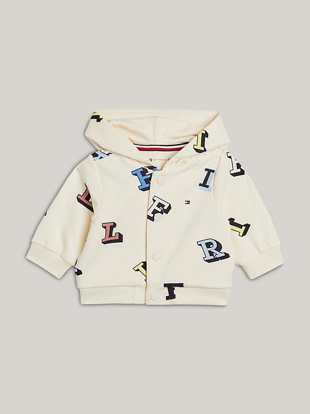 beige hilfiger monotype letter print hooded jacket for newborn tommy hilfiger