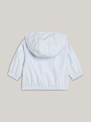 white relaxed fit wende-kapuzenjacke mit vichy-karo für neugeborene - tommy hilfiger