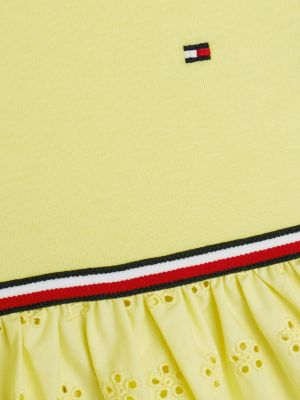 completo mini abito in sangallo e shorts giallo da neonato tommy hilfiger