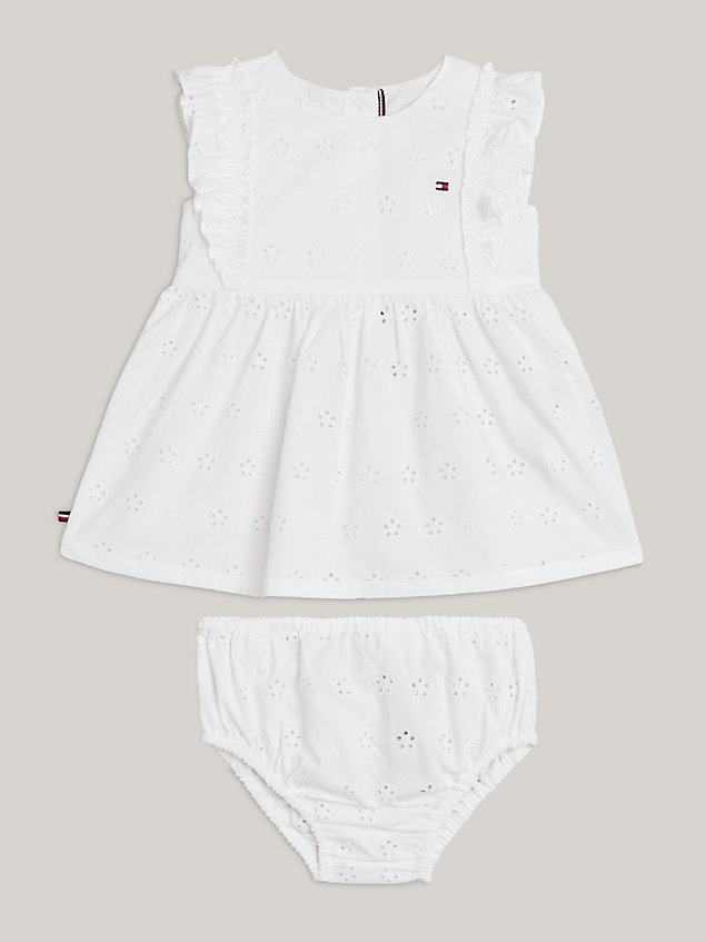 conjunto de vestido y cubrepañal calados white de newborn tommy hilfiger
