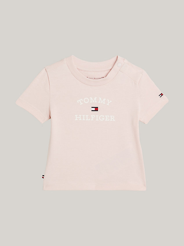 t-shirt à logo et col ras-du-cou pink pour newborn tommy hilfiger