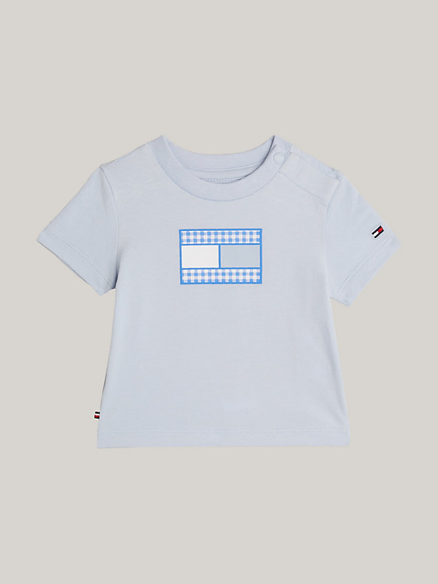 blue t-shirt met ronde hals en ginghamvlag voor newborn - tommy hilfiger