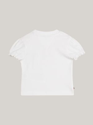 white t-shirt mit rüschenärmeln und flag-herz für neugeborene - tommy hilfiger