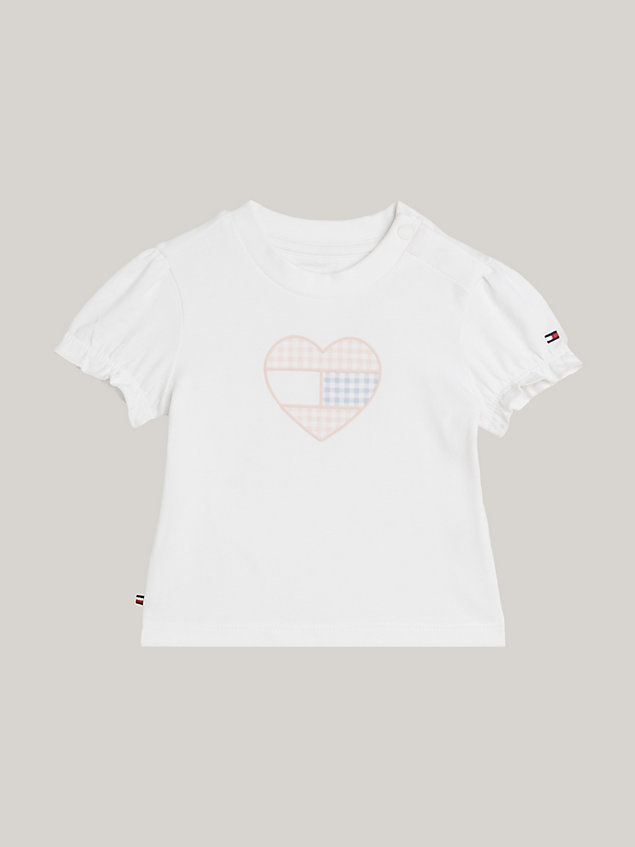 t-shirt manches à volants et cœur motif vichy white pour newborn tommy hilfiger