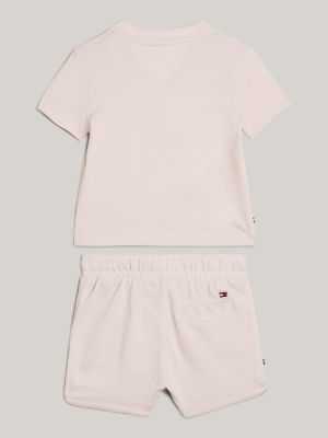 pink shorts- und t-shirt-set mit logo für neugeborene - tommy hilfiger