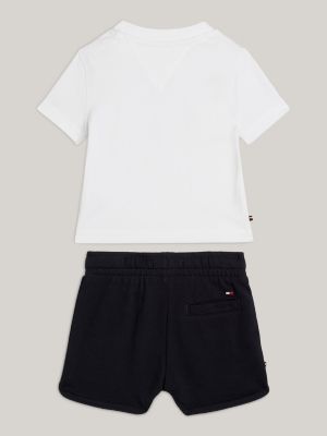 white shorts- und t-shirt-set mit logo für neugeborene - tommy hilfiger