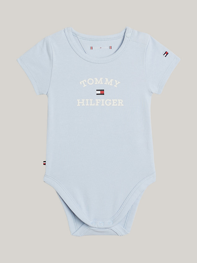 blue logo short sleeve bodysuit for newborn tommy hilfiger