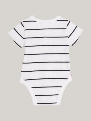 white gestreifter kurzarm-body aus rippstrick für neugeborene - tommy hilfiger
