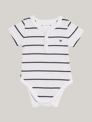 Ribbed Stripe Short Sleeve Bodysuit, White