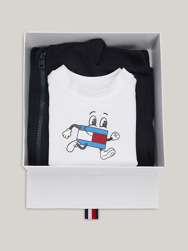 set regalo t-shirt, felpa e joggers con logo blue da newborn tommy hilfiger