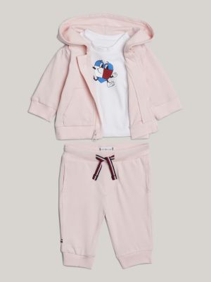 pink geschenkset mit hoodie, jogginghose und t-shirt für neugeborene - tommy hilfiger