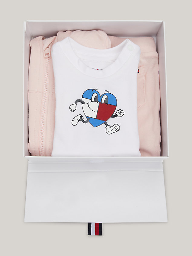 set de regalo de 3 piezas con logo de mascota pink de newborn tommy hilfiger