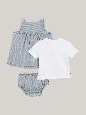 denim set mit gestreiftem t-shirt, kleid und höschen für neugeborene - tommy hilfiger