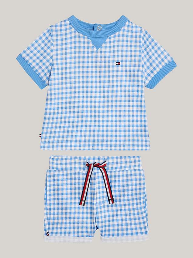 conjunto de camiseta y shorts cuadros vichy white de newborn tommy hilfiger
