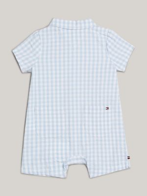 white karierter kurz-strampler mit kragen für neugeborene - tommy hilfiger