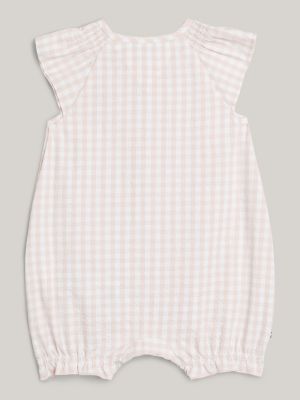 white kurzer strampler mit rüschen und vichy-karos für neugeborene - tommy hilfiger