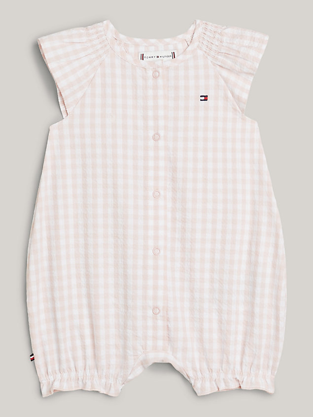 white gingham check ruffle shortall for newborn tommy hilfiger