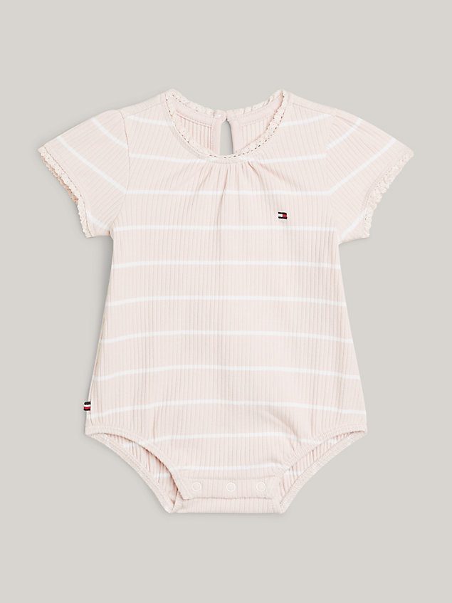 pink ribbed stripe short sleeve bodysuit for newborn tommy hilfiger