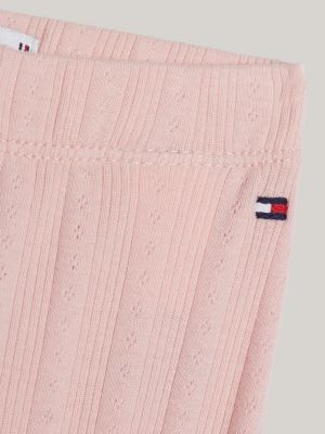 różowy legginsy z ażurowym wzorem dla noworodki - tommy hilfiger