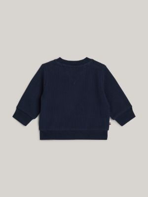 blue essential flag embroidery crew neck jumper for newborn tommy hilfiger