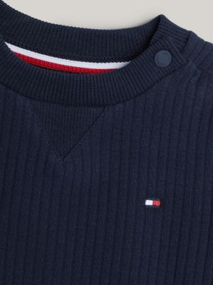 blue essential flag embroidery crew neck jumper for newborn tommy hilfiger