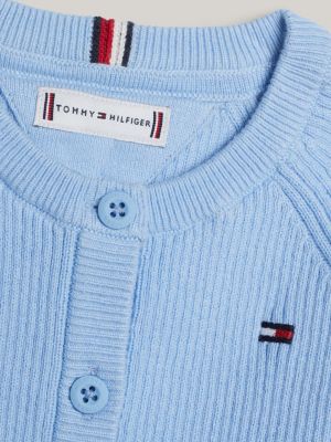 cárdigan essential de manga tres cuartos azul de recién nacidos tommy hilfiger