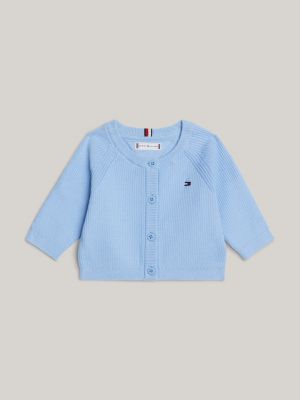 cárdigan essential de manga tres cuartos azul de recién nacidos tommy hilfiger