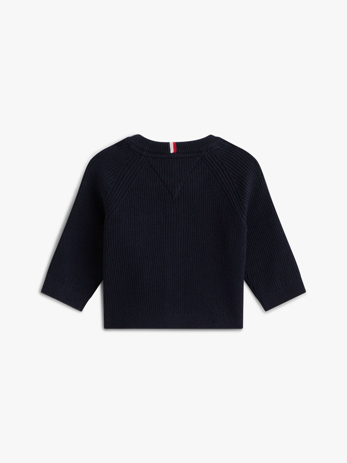 Essential Flag Embroidery Rib-Knit Cardigan — Blue