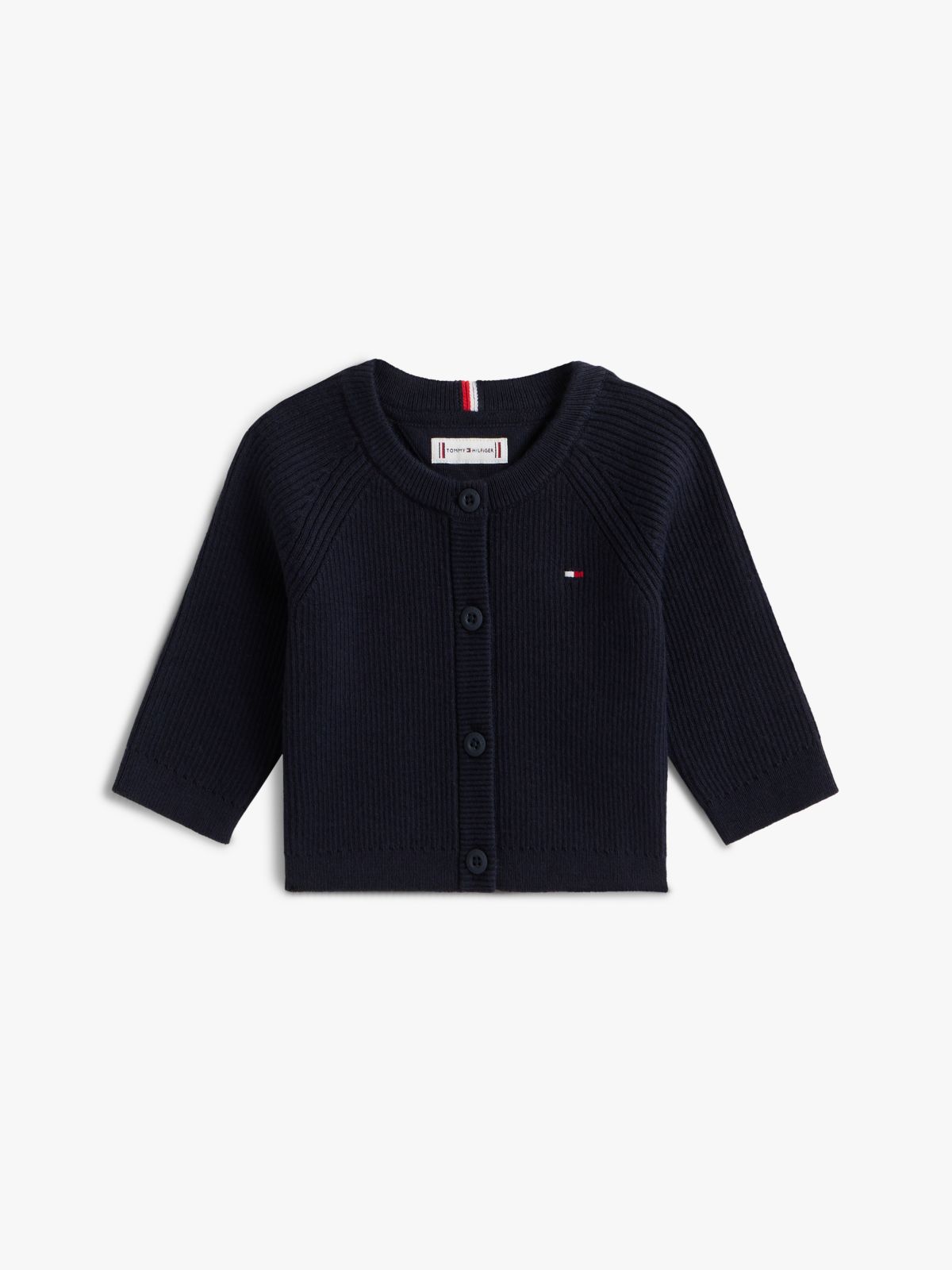 Essential Flag Embroidery Rib-Knit Cardigan — Blue