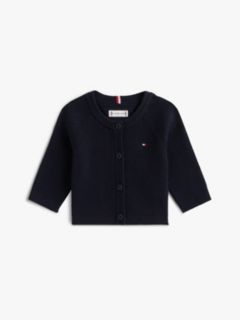 Essential Flag Embroidery Rib-Knit Cardigan — Blue 1