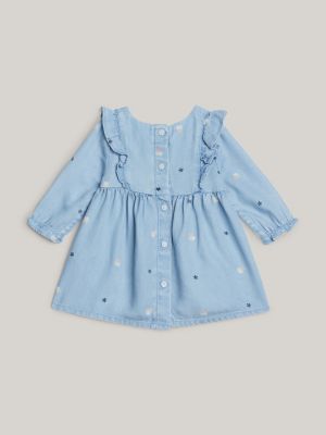 blue floral print ruffle shoulder dress for newborn tommy hilfiger