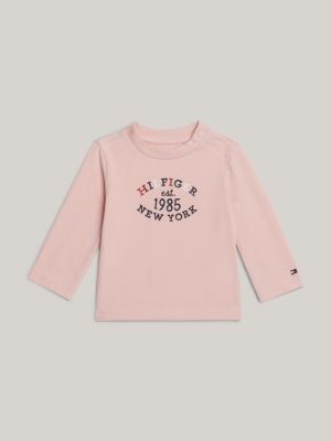 camiseta de manga larga con monotipo hilfiger pink de recién nacidos tommy hilfiger