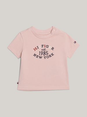 t-shirt hilfiger monotype con logo rosa da neonato tommy hilfiger